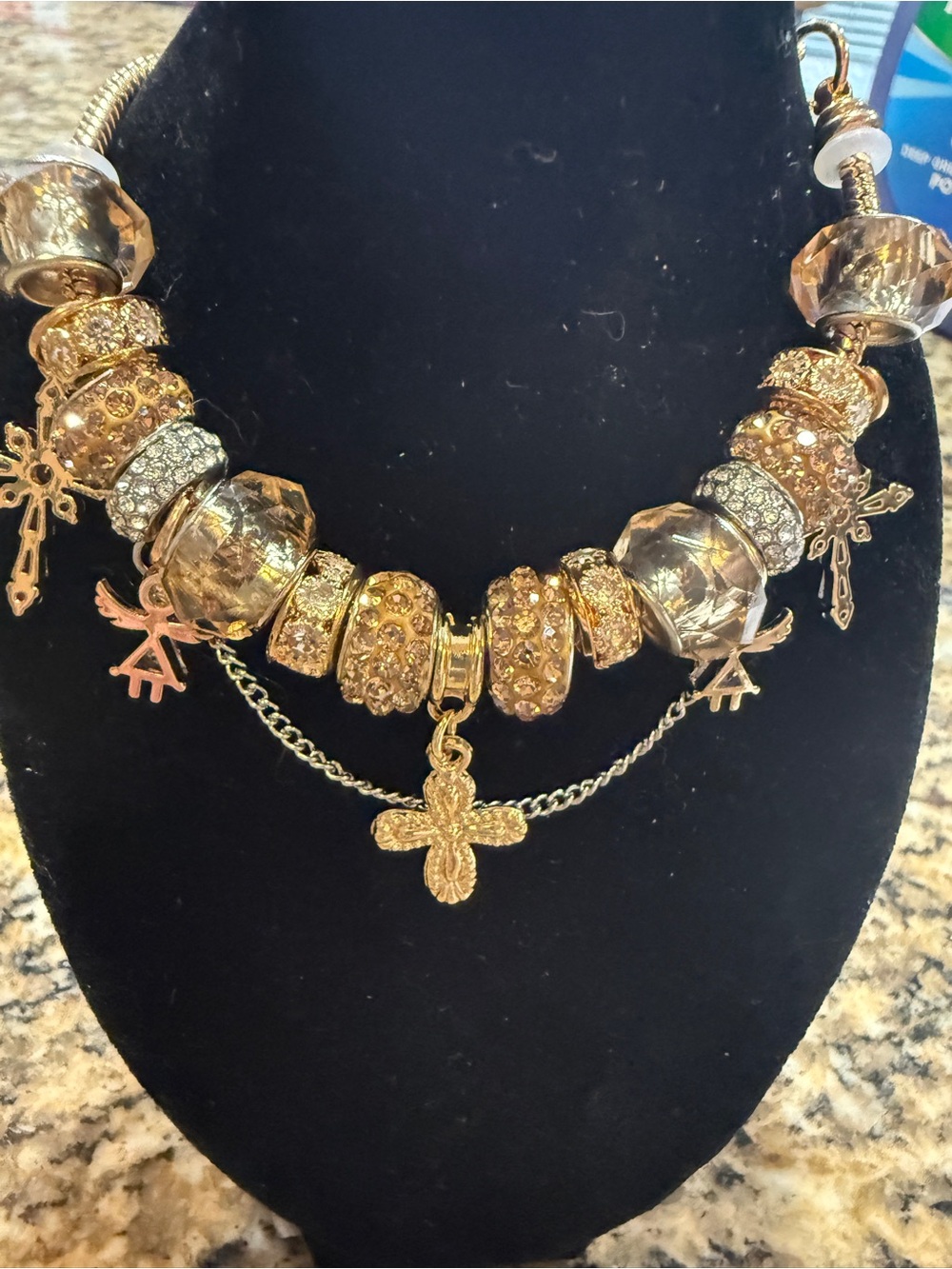 Gold-Tone Crystal Charm Statement Bracelet- Women Jewelry
